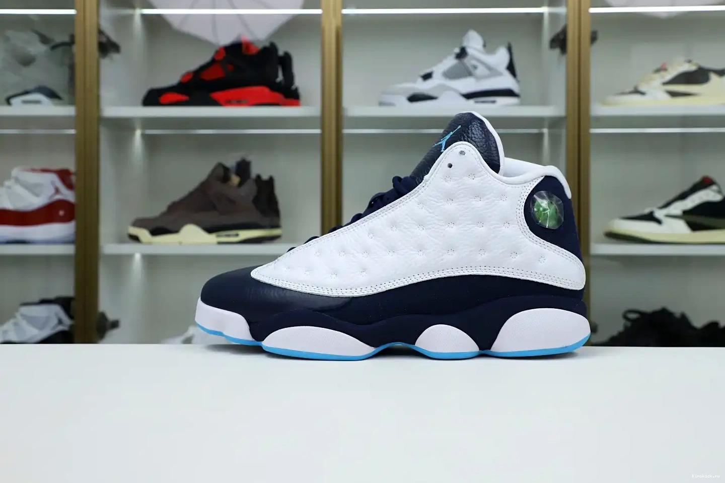 WHITE JORDAN POWDER BLUE Kimikick 414571-144 RETRO AIR 13 OBSIDIAN 0524